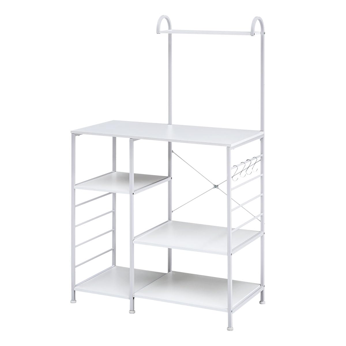ぼん家具 キッチンラック レンジ台 幅80.5×奥行40.3×高さ132.5cm キッチン 棚 炊飯器 食器棚 ラック 収納 台所 S字フック 4本 省スペース ホワイト