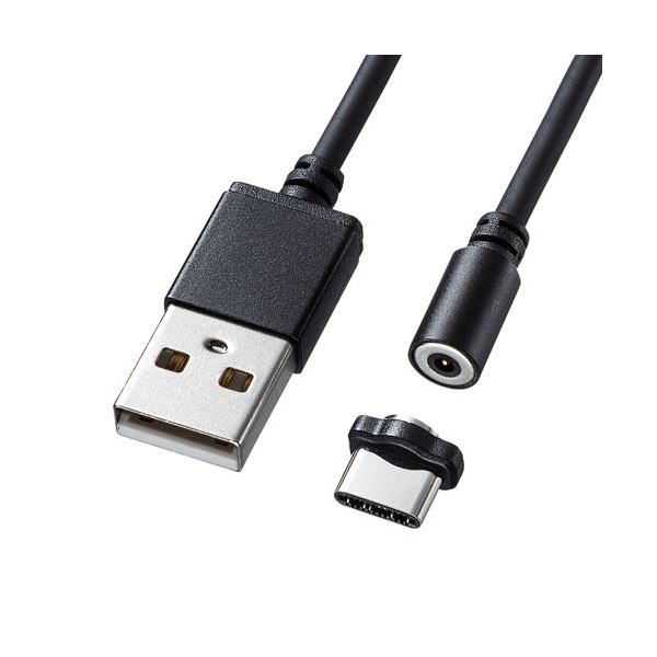 （まとめ）サンワサプライ 超小型Magnet脱着式USB TypeCケーブル 1m KU-CMGCA1(×2セット)