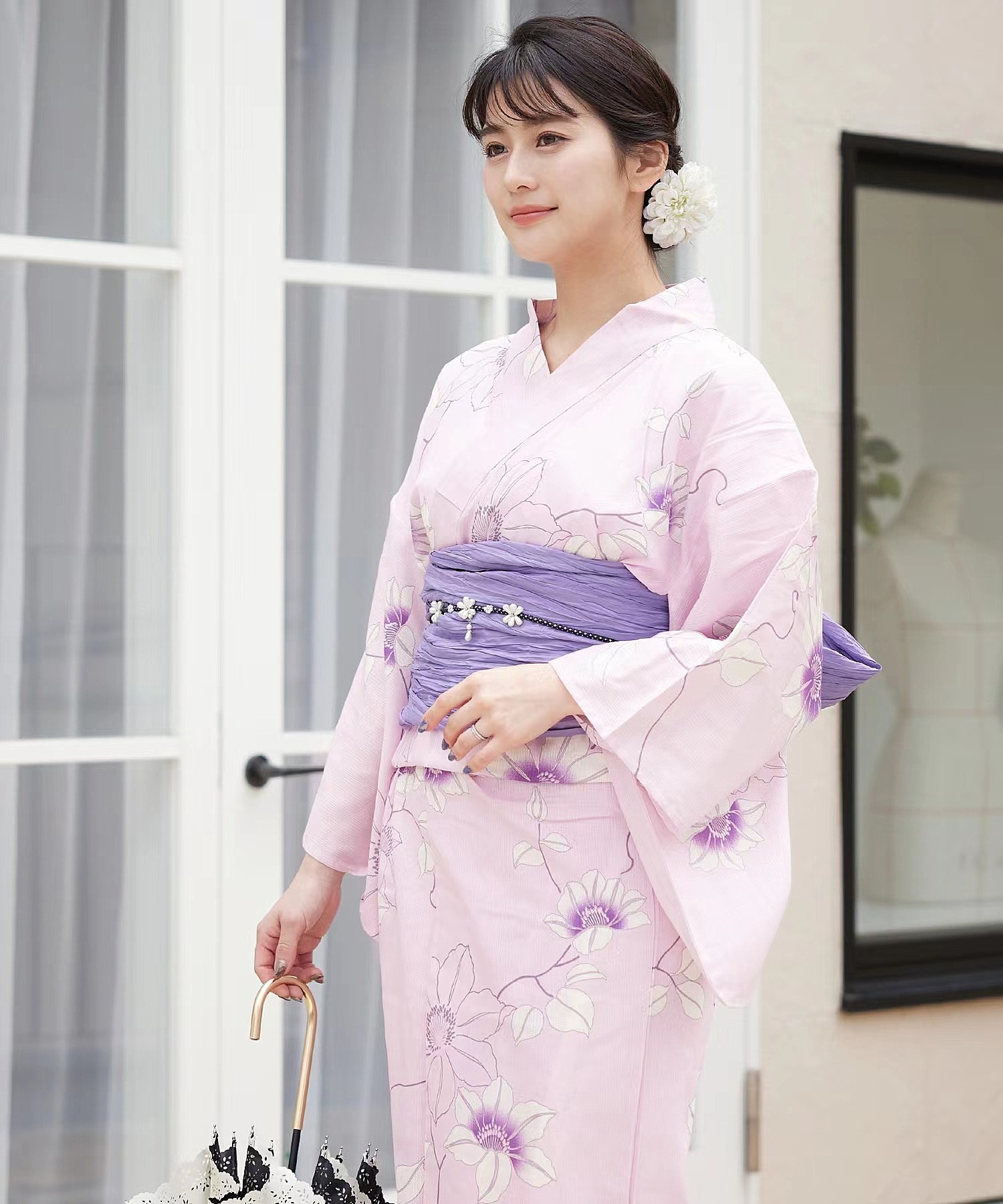 日本の着物 ゆかた 女性 伝統的 フォーマル スタイル 日本の写真撮影 旅行コス服 綿麻生地