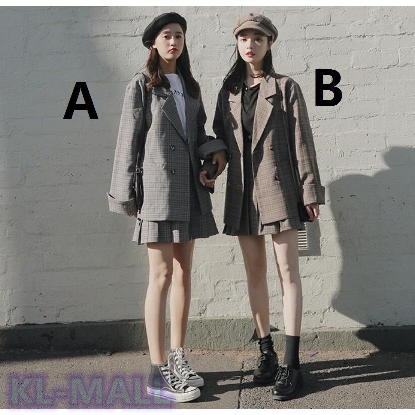 期間限定セール　2色 人気 かわいい 韓国風 LKSST21053 チェック柄 スーツ 2点セット