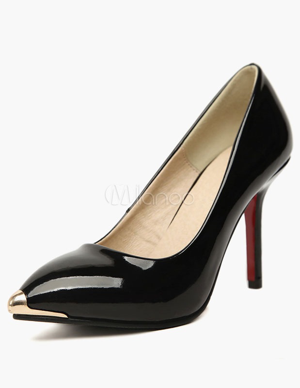 女性のためのポインテッドトゥ特許PUセクシーなハイヒール