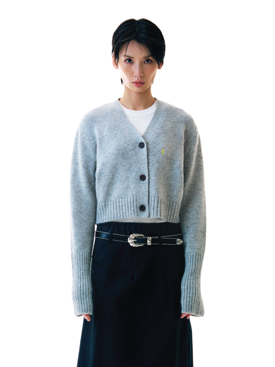 Diamond Crop Cardigan Gray