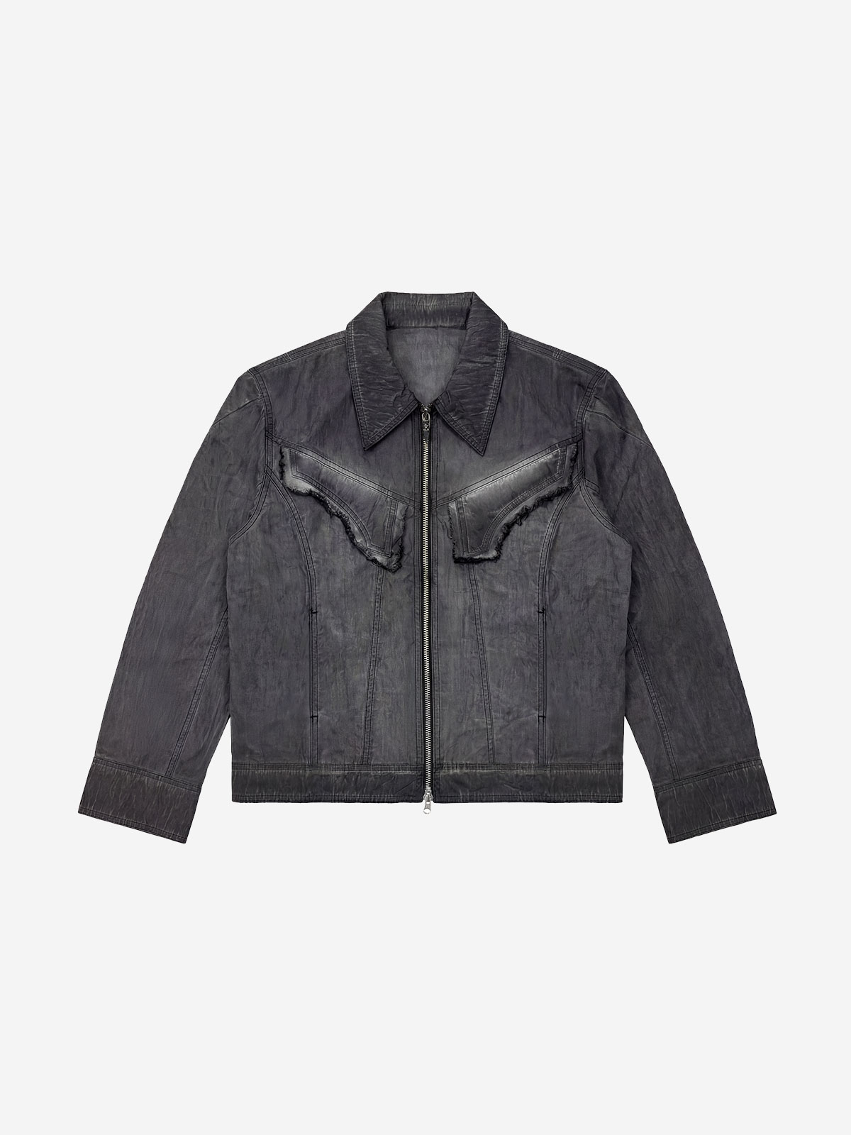 【BLR】26SS Dyed Curved Line Nylon Trucker Jacket Grey