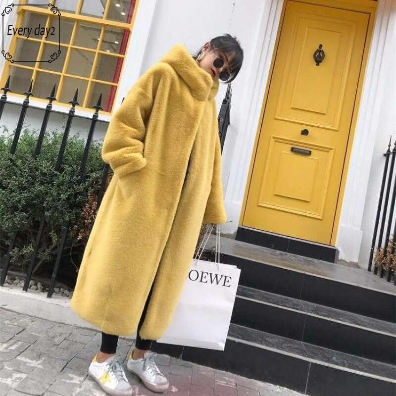 韓国ファッション もこもこボリュームファー もふもふ暖かいボリュームファーコート ゆったりする カジ