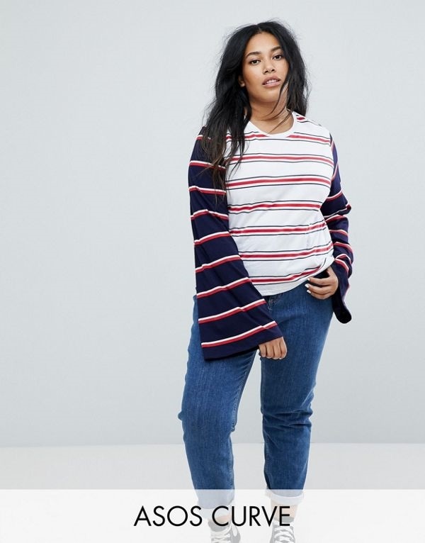 ASOS エイソス レディース 大きめサイズ ゆったりサイズ 送料無料 Multi CURVE Splice Stripe With Long Sleeve