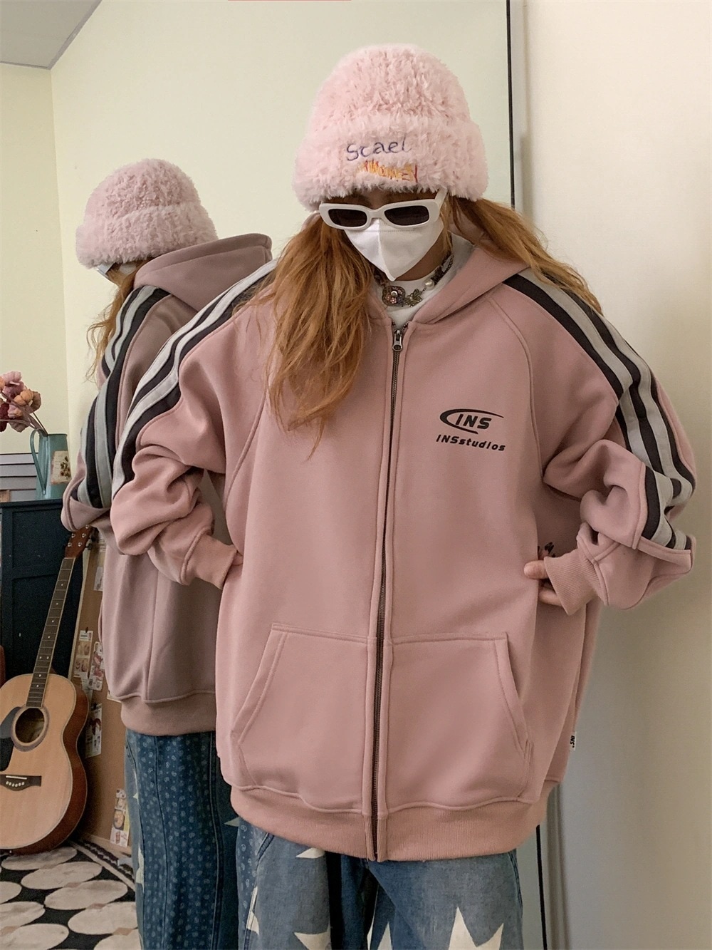 2024 秋 韓国 かわいい レディース フード付き アウター ブルゾン お出かけ 長袖セクシーシルエットトップスサイド冬カジュアルファッション系サイズお出かけフル丈トラック