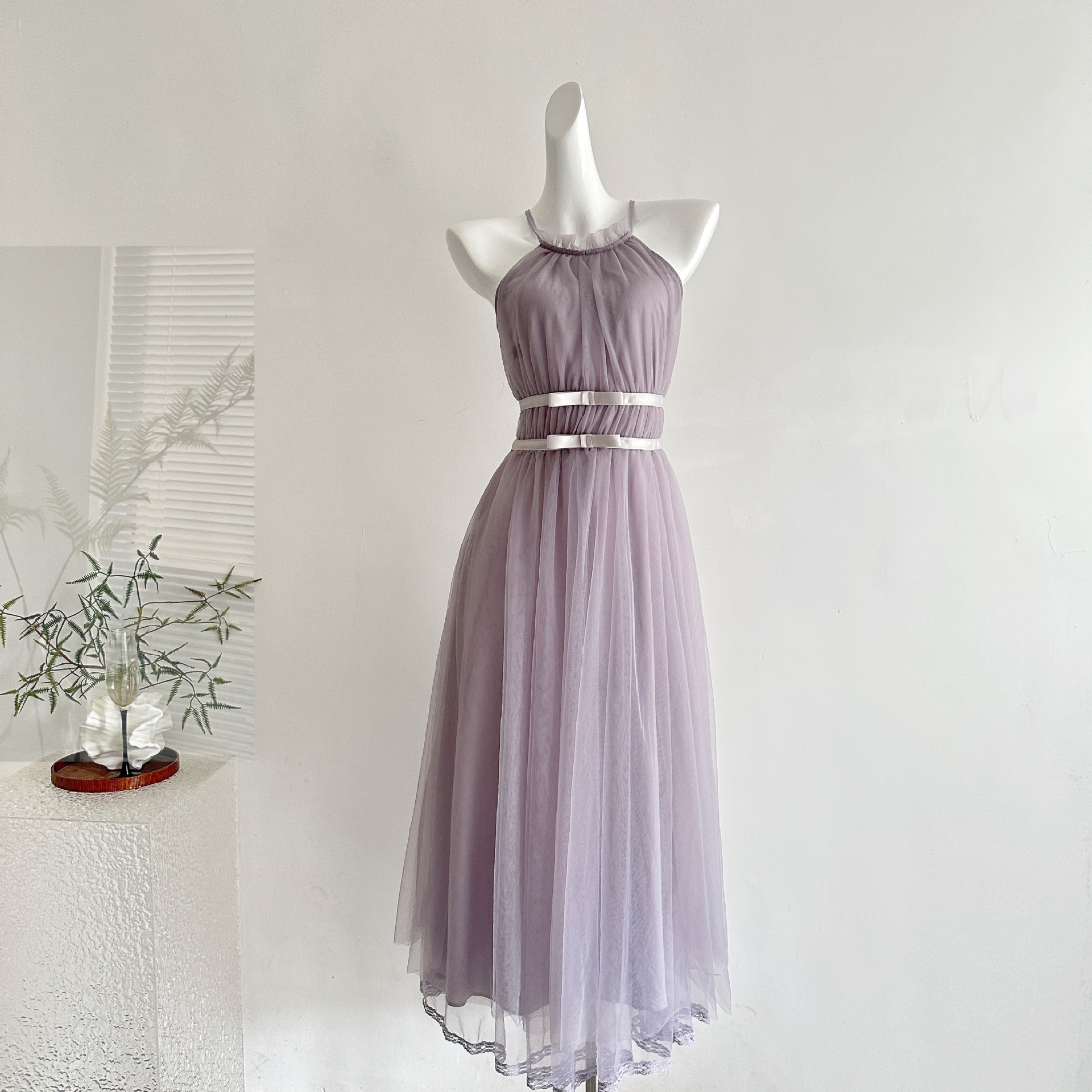 【急速出荷】遅傘傘25 ss Sorbetほろ酔いロングヌードピンクミストパープル首かけ変則ワンピース