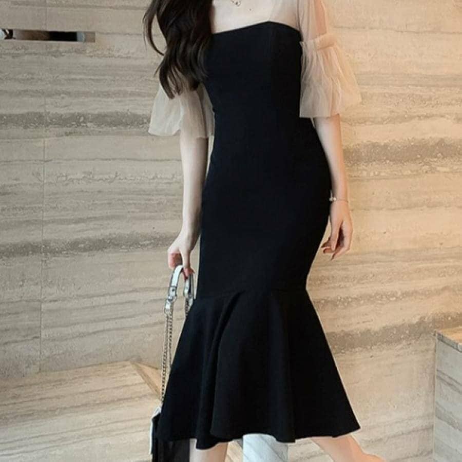 結婚式 パーティ ワンピ マーメイド 切替 シースルー フリル 11210レディースファッション ドレス