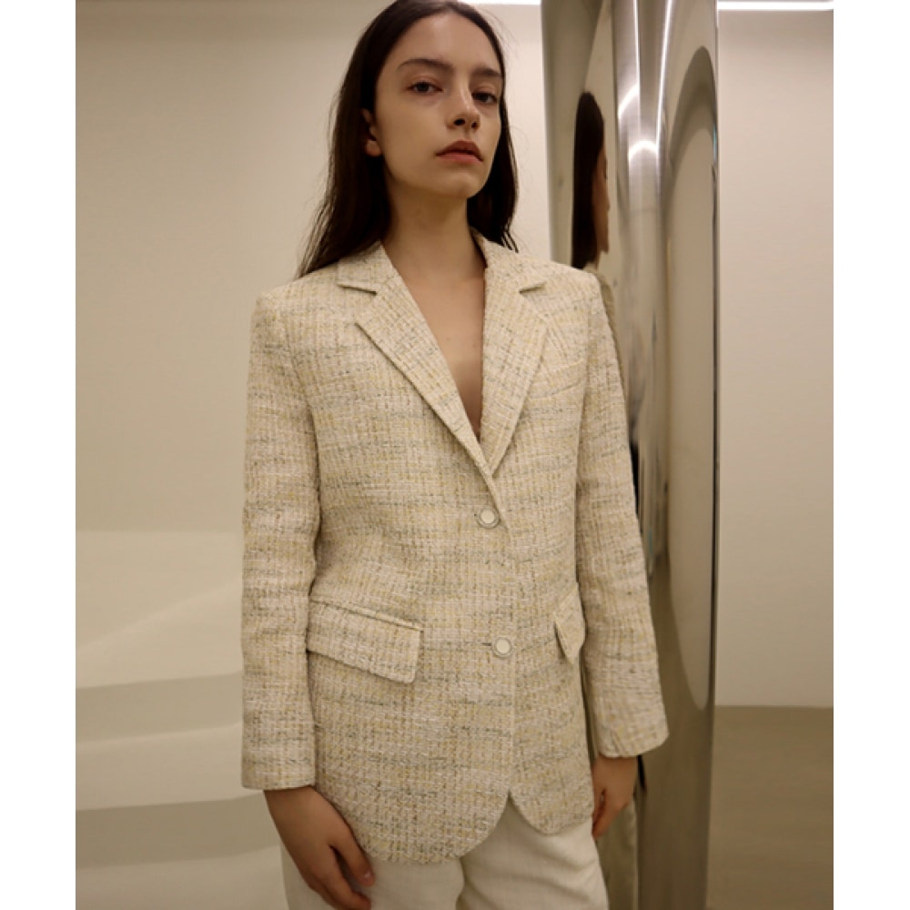 DAMAGE MNEMONICメランジツイードアイボリージャケット_メランジュツイードアイボリーJK