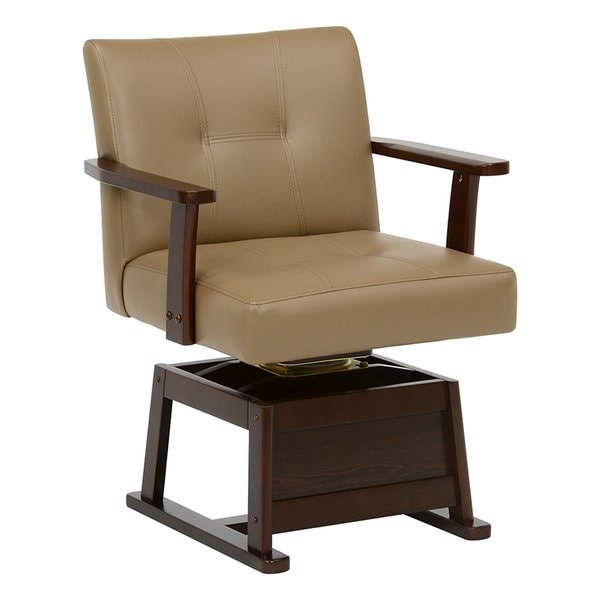 回転チェア こたつ椅子 肘付き 木製フレーム 高さ調節可 ダークブラウン KC-7589DBR 9,799円