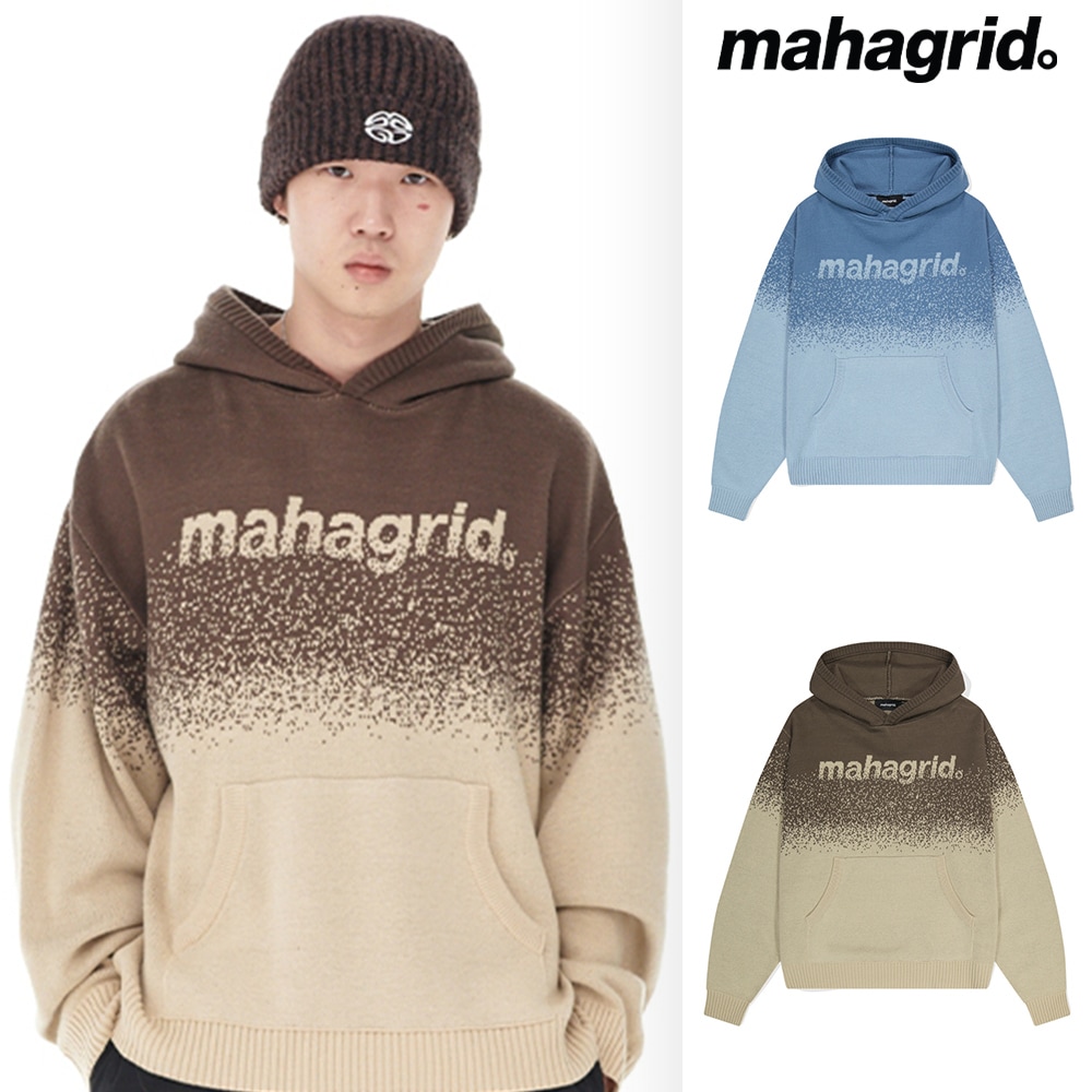 [mahagrid] BASIC LOGO OMBRE KNIT HOODIE
