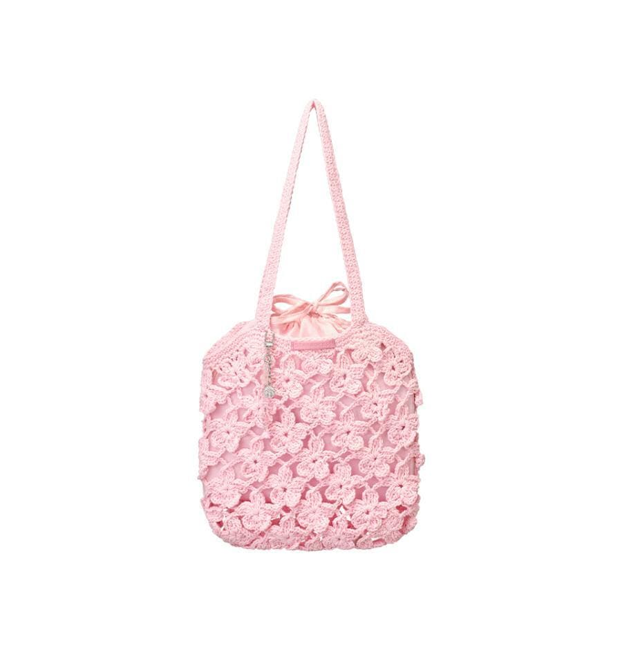 ブルーミング フラワー ニットバッグ 韓国限定 スターバ グッズ ミニバッグ ピンク 桜 花柄 軽量 エコバッグ