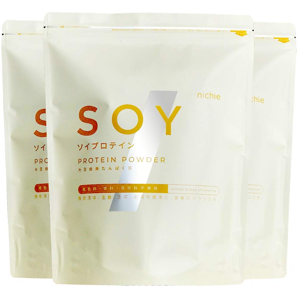 nichie 大豆プロテイン SOY 砂糖不使用 アメリカ産 プレーン プロテイン パウダー 粉末 3kg(1kg×3袋)
