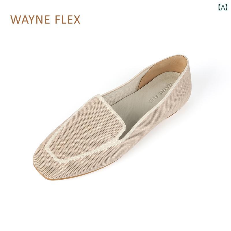 【今季トレンド】フラットシューズ レディース 歩きやい 靴 ローヒール ニット スクエアトゥ 通気性 快適 ラバーソール ぺたんこ シープスキンインソール 甲浅 弾力性 ベージュ グレー 白 11,765円