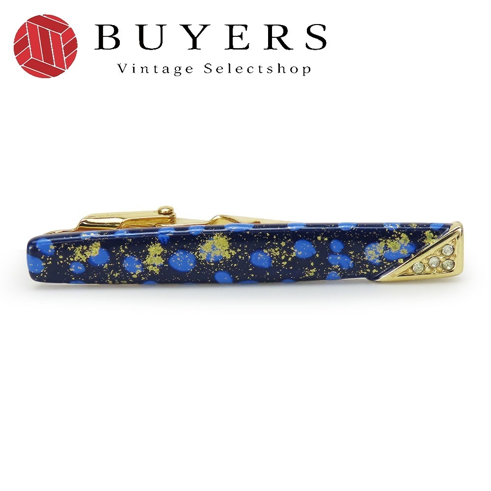 中古 タイピン メタル ラインストーン ネイビー ブルー ゴールド金具 メッキ スーツ アクセサリー メンズ 男性