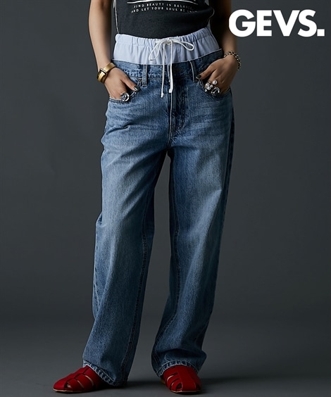 ロングパンツ 綿100％ダブルウエストデニムパンツ 大きいサイズ有 GEVS.