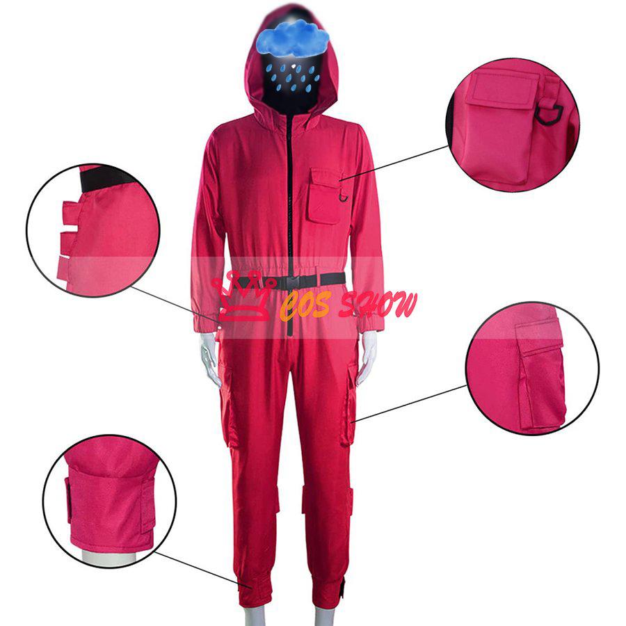 赤字販売!ゲーム Squid＊Game 警備員 コスプレ衣装 連体服 ベルト 手袋 コスチューム ハロウィン 仮装 cosplay おしゃれ 人気 薔薇色 制服 ハロウィン