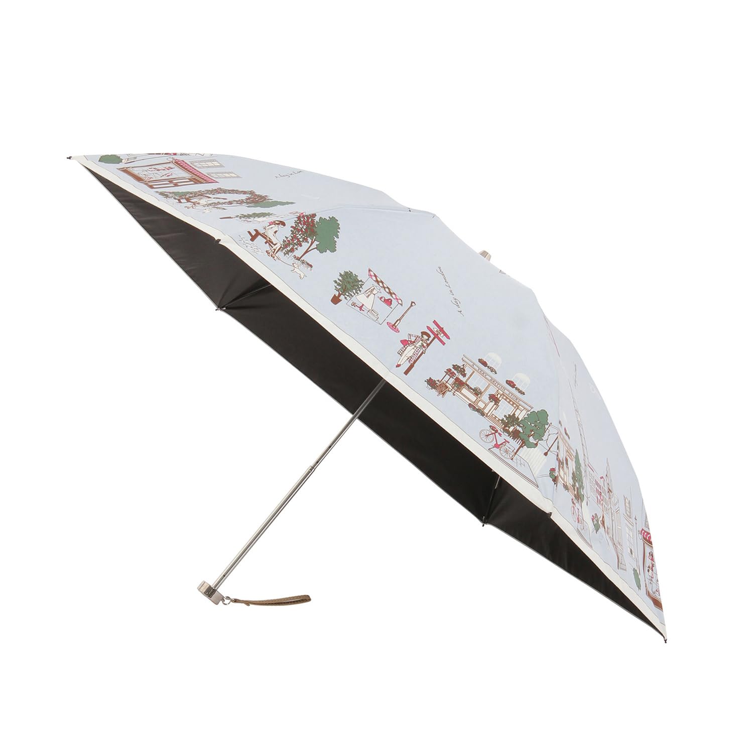 ムーンバット 【ダックス】 日傘 折りたたみ傘 レディース 日本製 晴雨兼用 一級遮光 遮熱 UV カラフル街並み 22-125-12216-02 ブルー