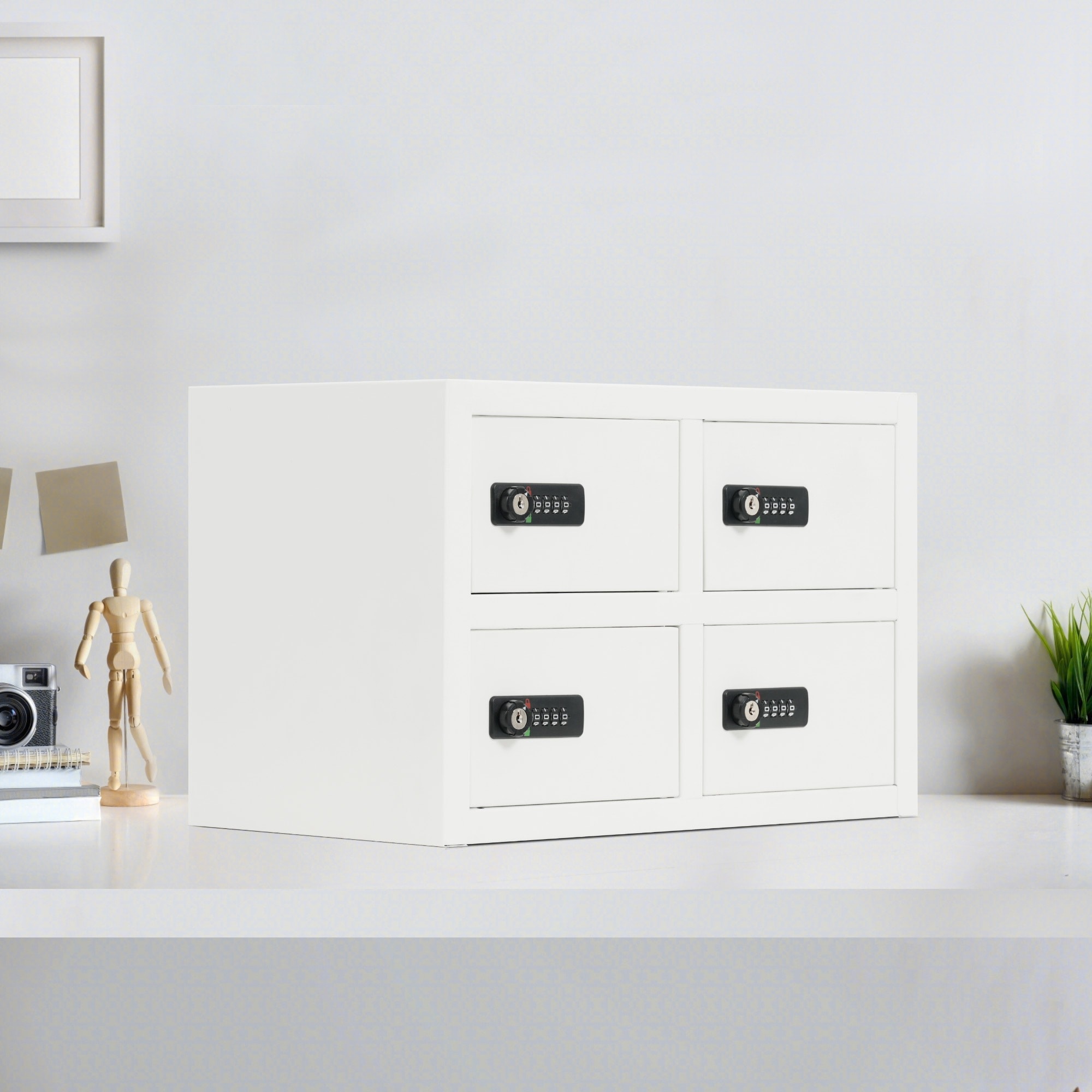 【国内発送】423貴重品ロッカー 4人用 小型 貴重品 金庫セキュリティキャビネット ダイヤル錠 完成品 小物収納 管理キー付き 防犯 貴重品入れ オフィス 事務所 更衣室 学校 業務用 おしゃれ キ