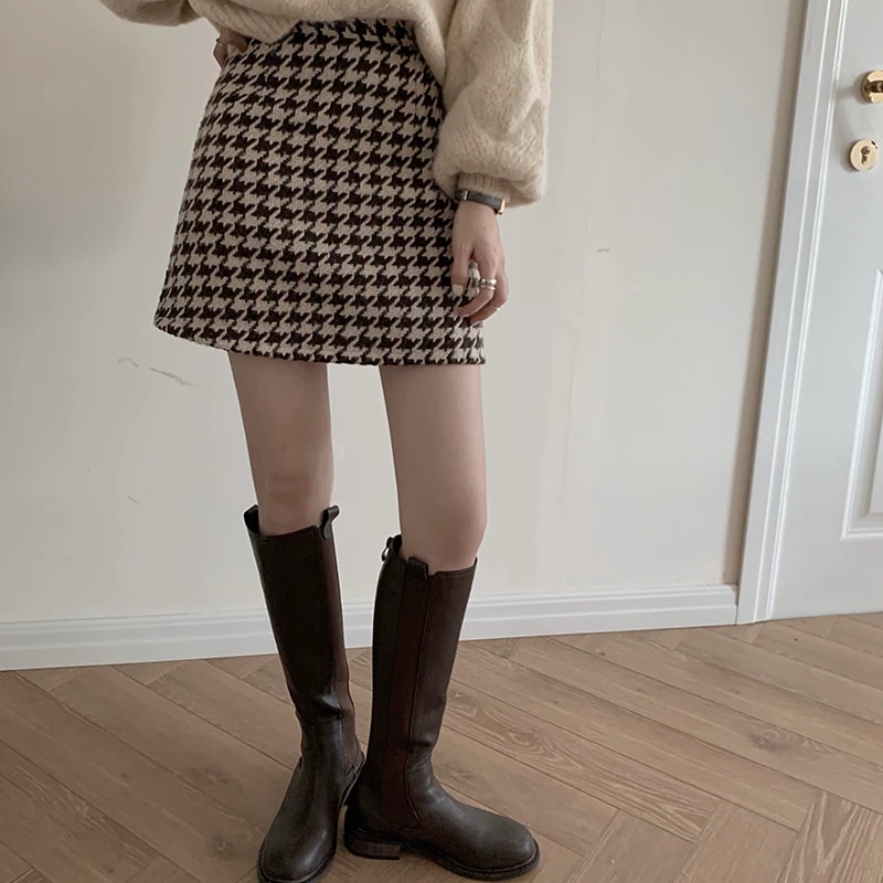 スカート ミニスカート ニットスカート ミニ ミニ丈 膝上 ニット かわいい カジュアル おしゃれ お洒落 ラブリー キュート ガーリー 千鳥格子 春 秋 10代 20代 デート お出かけ 女子会