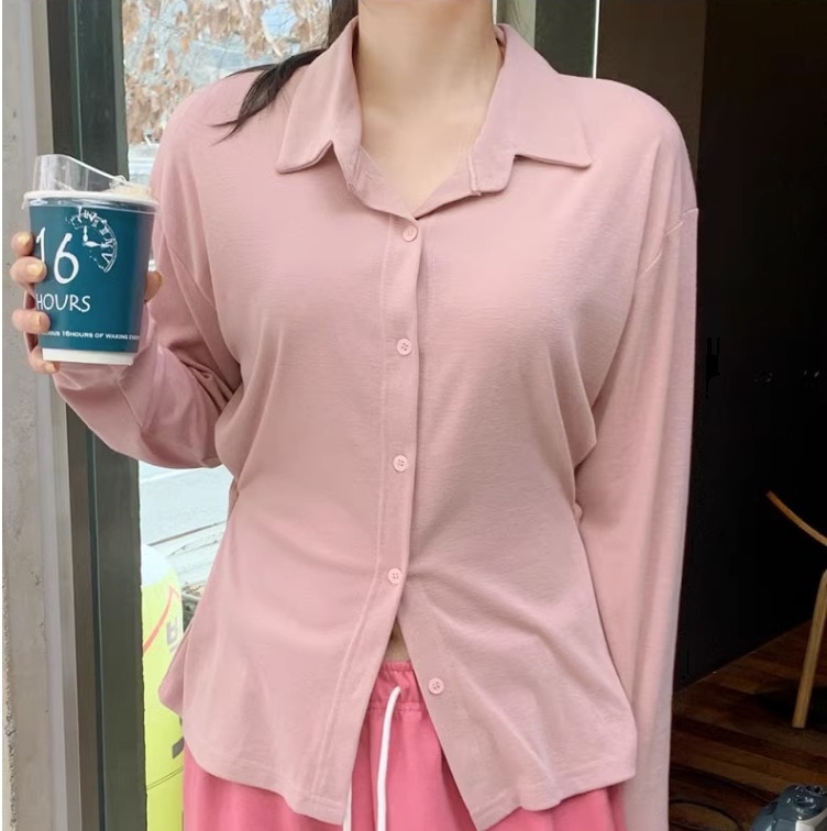 ルーズ長袖シャツ シャツ ブラウス 長袖 Vネック 襟付き ストレート Iライン 前開き 2way かわいい 大人可愛い きれいめ シンプル カジュアル 上品 おしゃれ かっこいい レトロ こなれ感