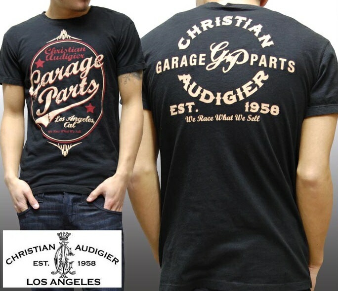 セール クリスチャンオードジェー メンズ Tシャツ ロゴ ブラック Christian Audigier GARAGE PARTS インポート ハリウッド LAセレブ ファッション セレブ カジ