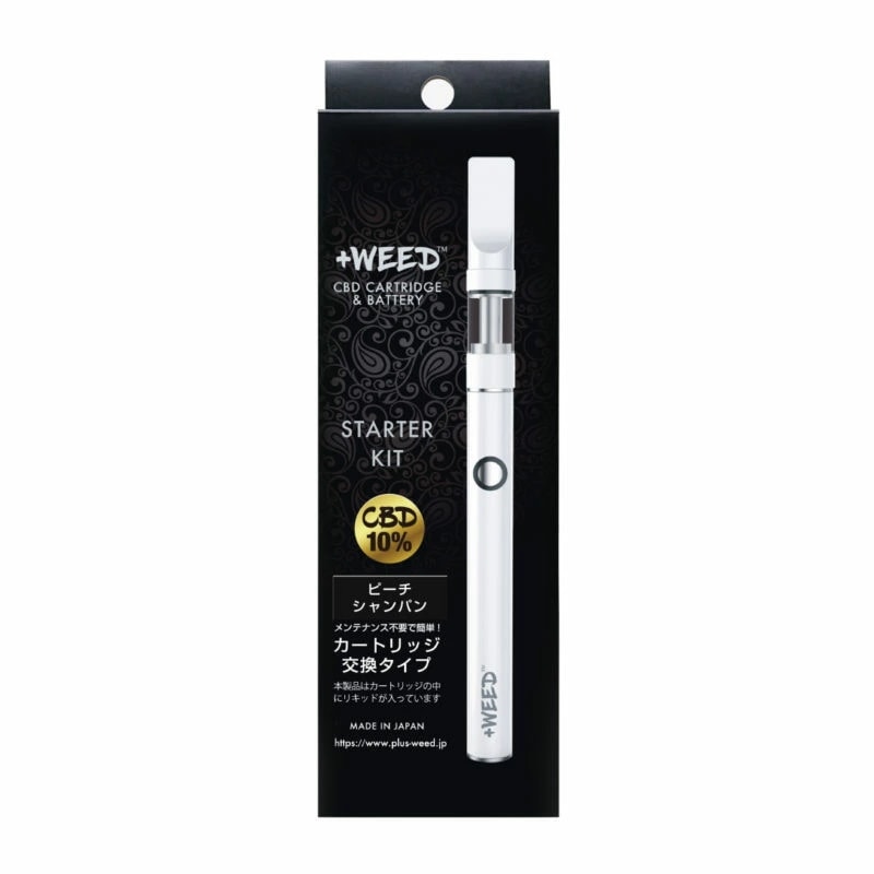 +WEED プラスウィード 吸うCBD 日本製 カートリッジ交換タイプ ピーチシャンパンCBD10% スターターキット ホワイト cbdvapeセット cbdセット cbdキット 高濃度 高濃度cbd