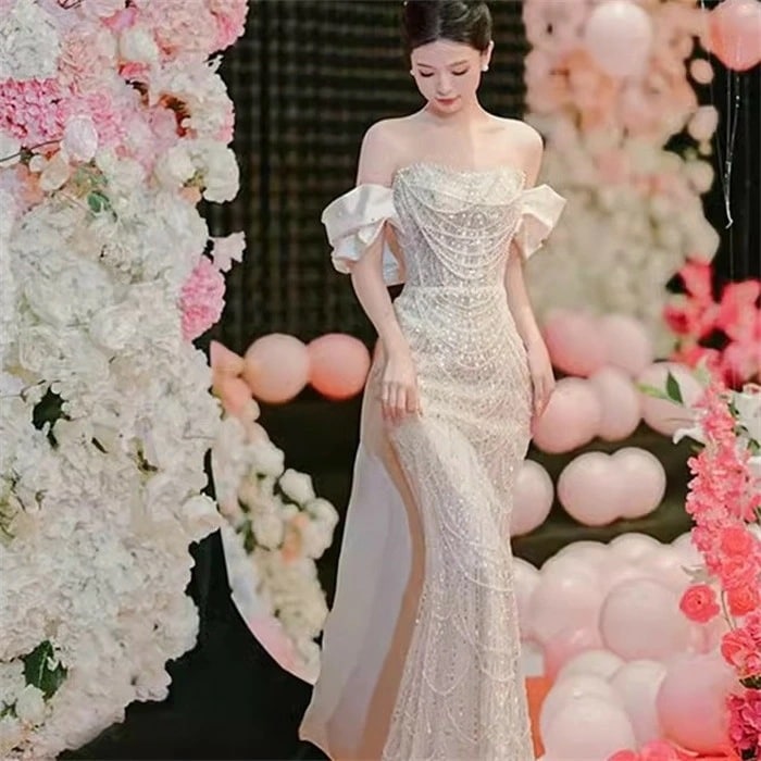 ホワイト　ウェディングドレス　半袖　 ロングドレス ウェディングドレス 白　パーティードレス　二次会ドレス　ブライダル　撮影　XS/S/M/L/XL/2XL　レディース　ドレス 　Aライン　リボン 1