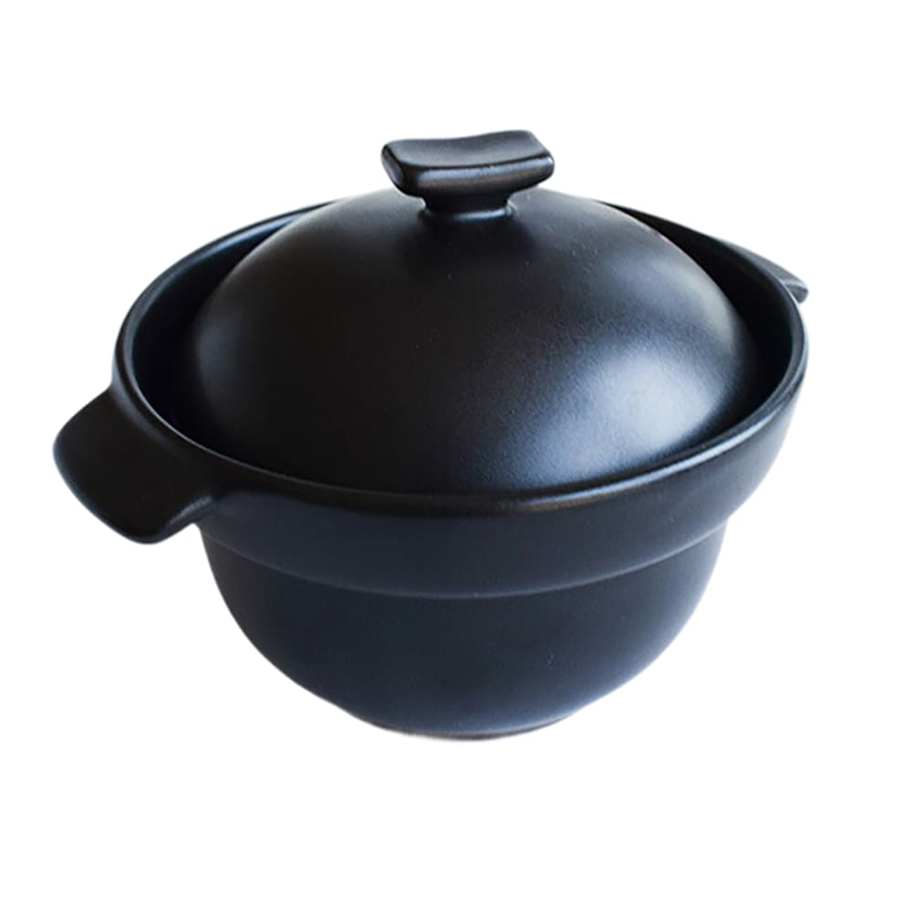レンジでカラフルご飯鍋 3合炊(二重蓋) 黒 陶器 ご飯鍋 万古焼 萬古焼 取っ手付き レンジOK