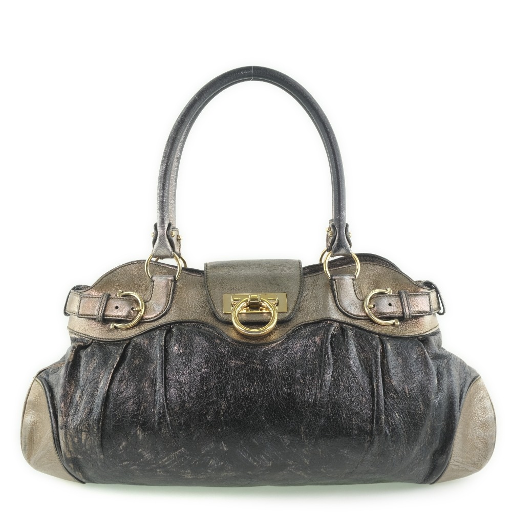 Salvatore Ferragamo サルヴァトーレフェラガモ ガンチーニ トートバッグ レザー ゴールド レディース 中古品
