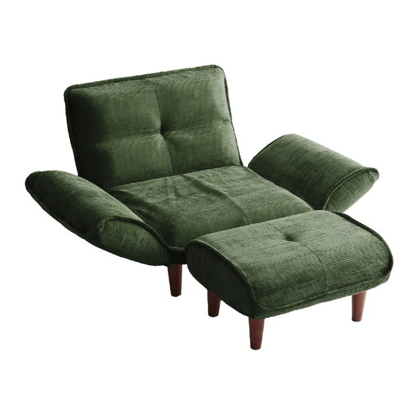 ホームテイスト SH-07-CDS1P-S 肌触りが良いコーデュロイソファ 1人掛け オットマンセット Qooliss-クーリス- グリーン メーカー直送 16,031円