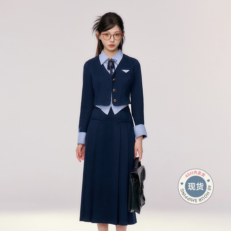 生地ピッグベルベットラテ韓国カレッジスタイルスーツ女性用プチ秋冬ウールスカート2点セット