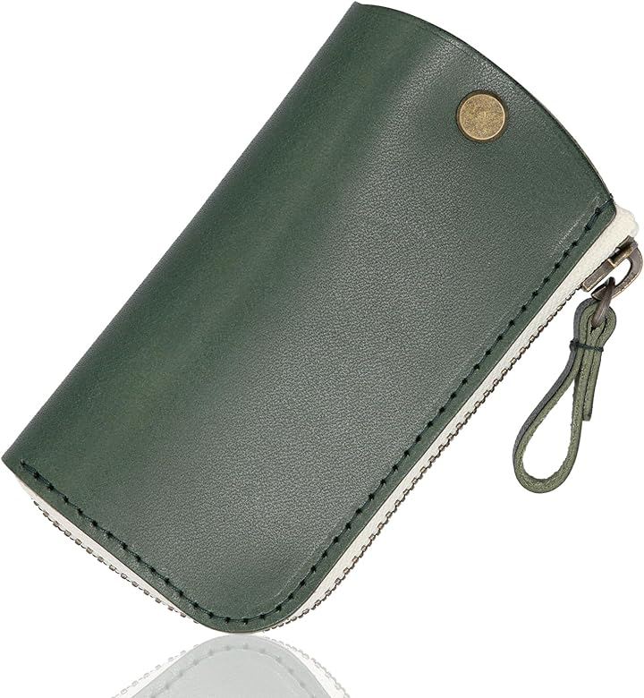 キーケース 栃木レザー スマートキーケース ファスナー付き コンパクト レザーキーケース メンズ レディース( グリーン, Free)