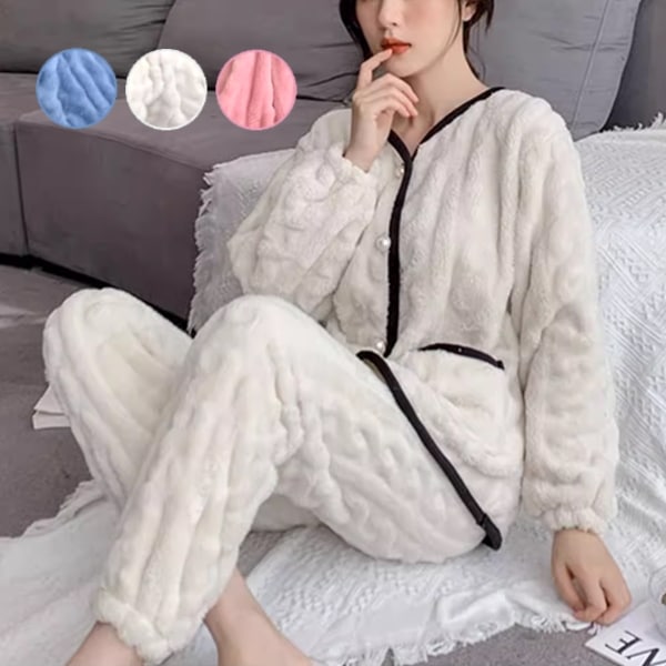 ３カラー パジャマ二点セット 上下セット レディース トップス ボトムス ニット 部屋着 セットアップ 着る毛布 寝巻き 長袖 Vネック 襟なし ノーカラー ストレート フェミニン ふっくら 6,980円