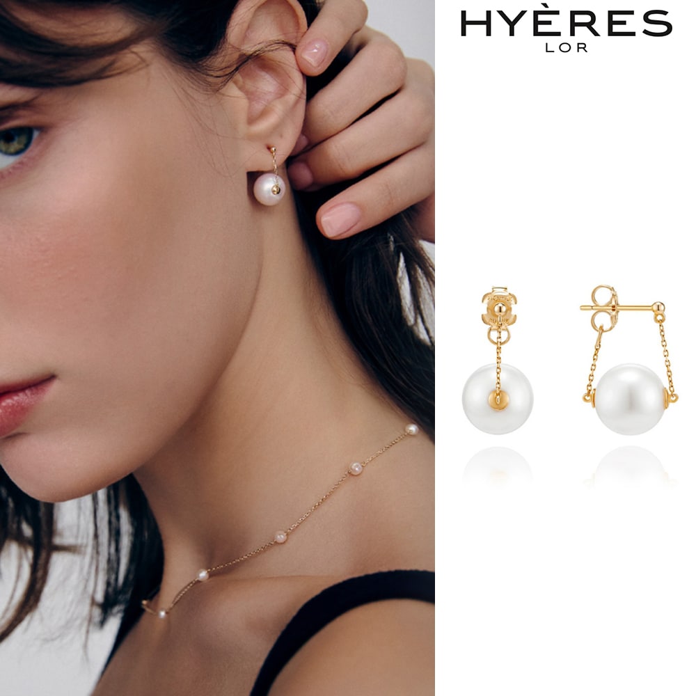 [HYERES LOR] Noailles 14K Freshwater Pearl Chain Earrings 10mm