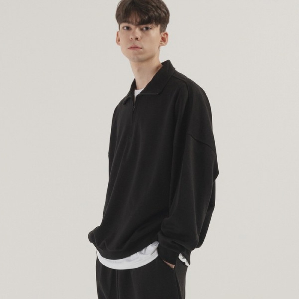 (Pianer) エッセンシャルオーバーフィットハーフジップスウェットシャツ (ブラック) 5,293円