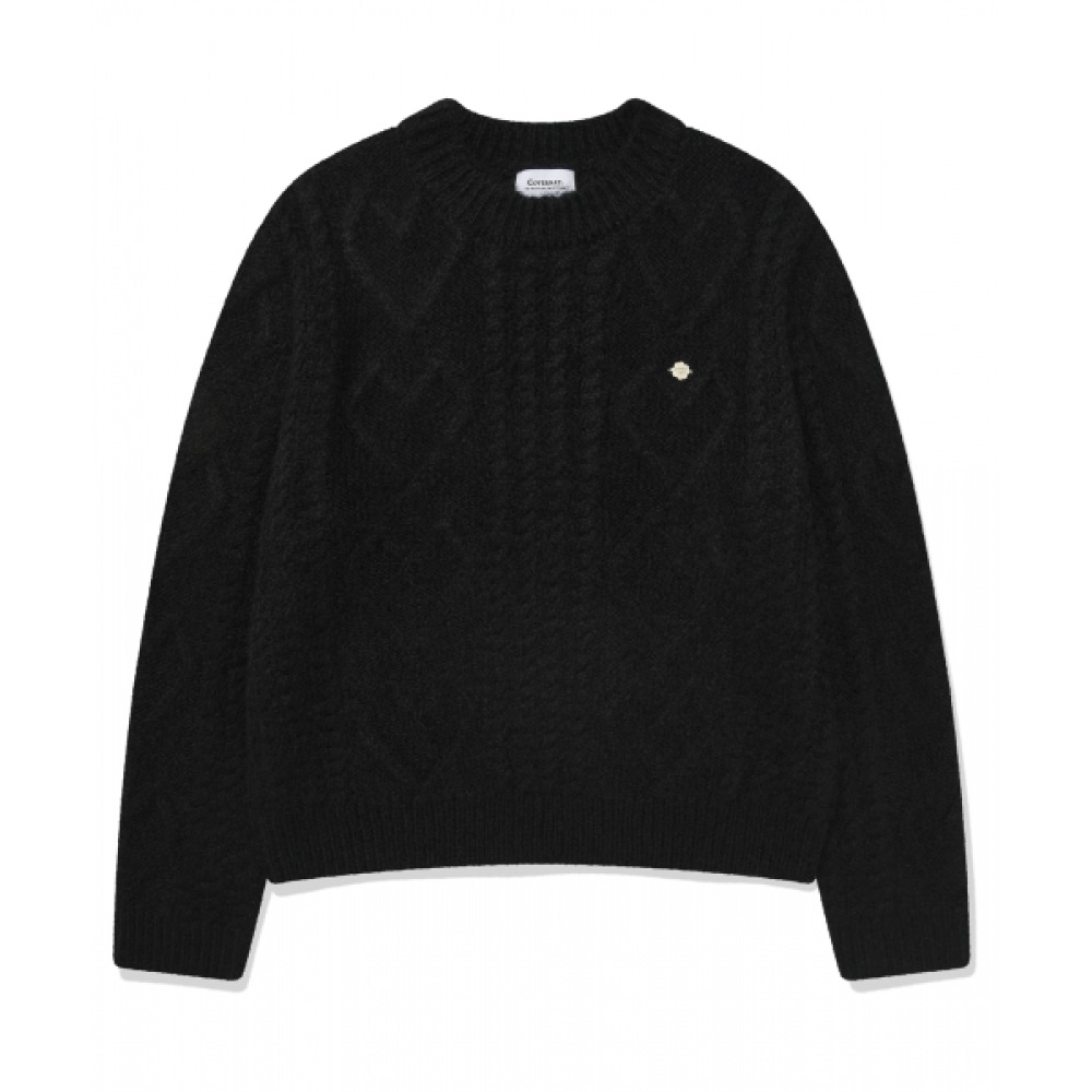 COVERNAT 女性用毛深いケーブルクロップニットブラック