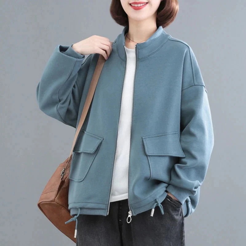 ブルゾン長袖ライトアウターレディースジャケット無地スウェットアウターショート丈春秋大きいサイズ 5,006円