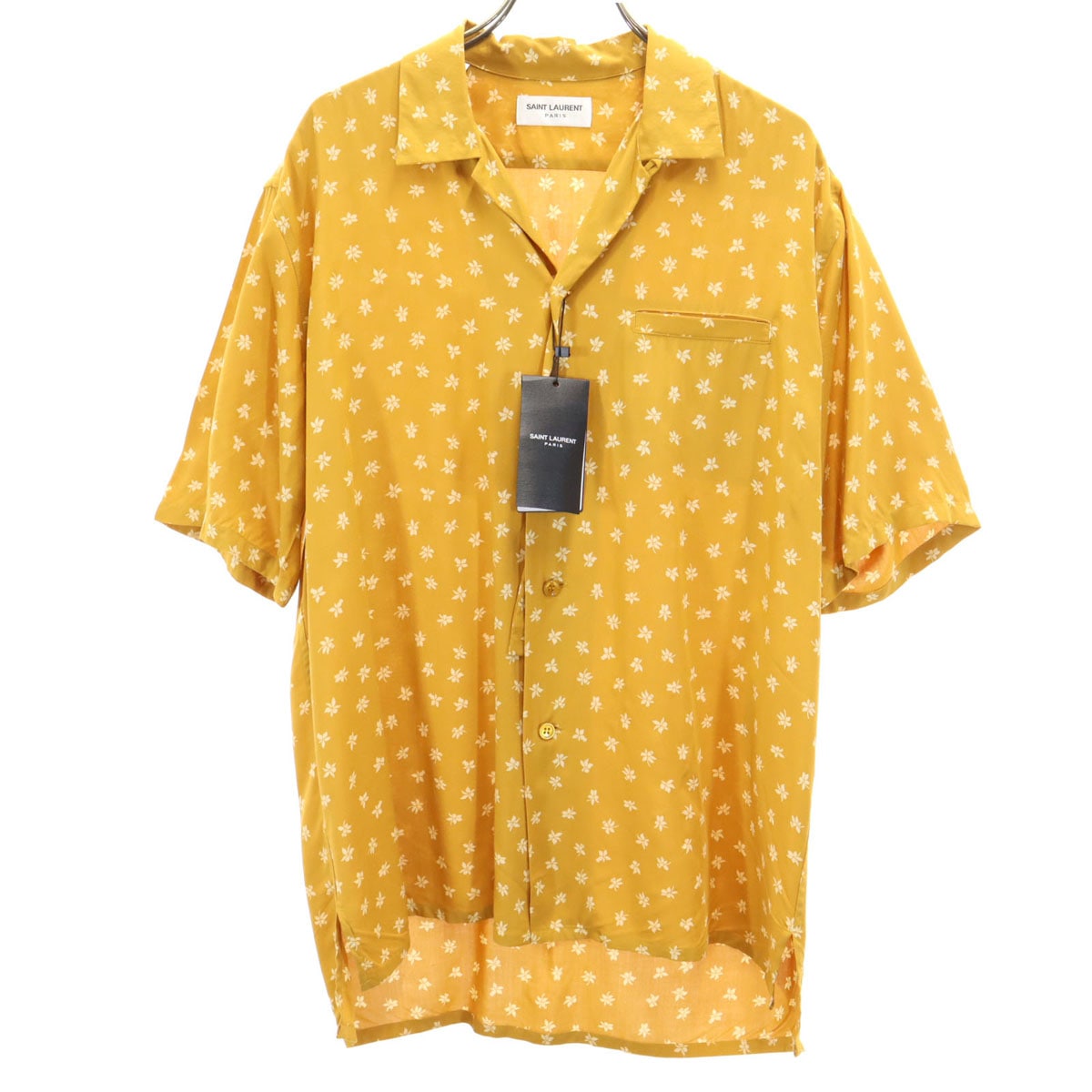 未使用 SAINT LAURENT サンローラン イタリア製 花柄 半袖 オープンカラーシャツ 38 黄土色 531956 Y2C91 メンズ 古着