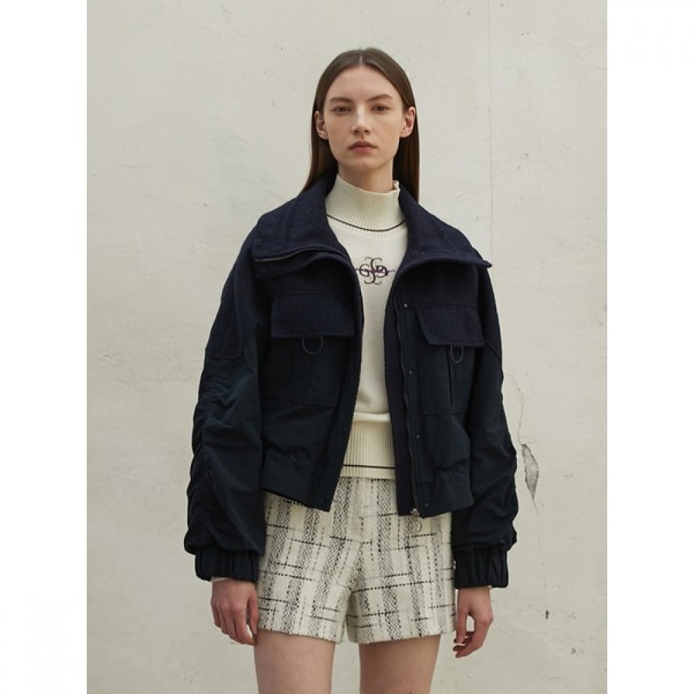 (エゴイスト) ネイビーカジュアルスリーブシャーリングボリュームジャンパー EM4WZ961