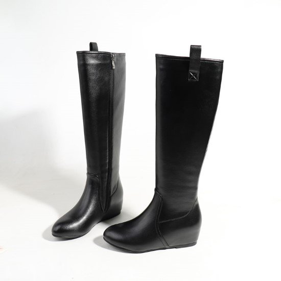 【取寄：納期2週間】ロングブーツ レディース ジョッキーブーツ 靴 シューズ ブーツ ロング丈 ローヒール 秋冬 黒 ブラック サイドジッパー シンプル 無地 歩きやすい カジュアル お出掛け