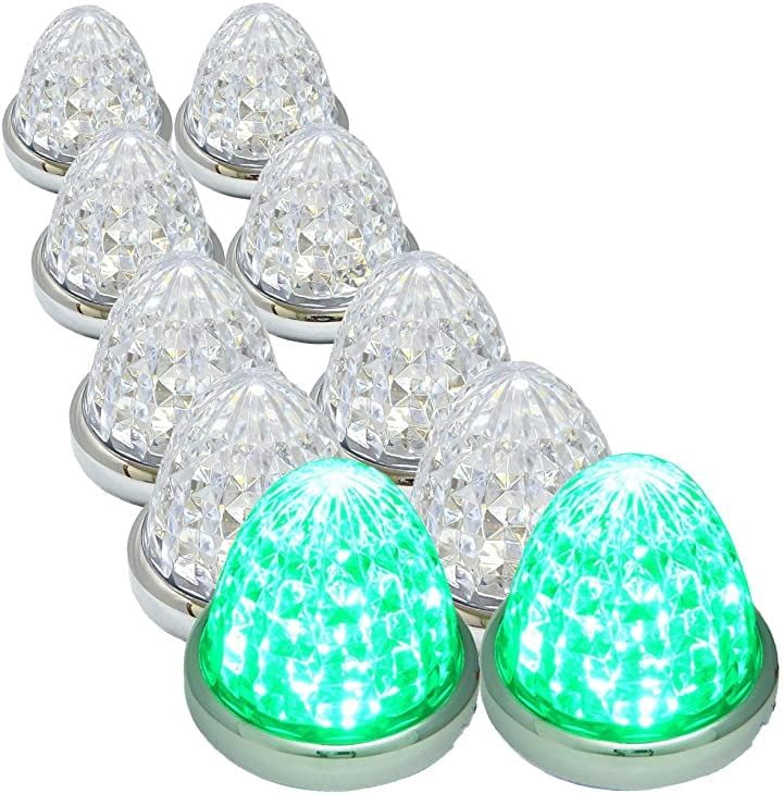 カスタマイズ 24V トラック用 LED マーカーランプ サイド 8面クリスタルカット仕様 16LED 汎用 10個 セット (グリーン)
