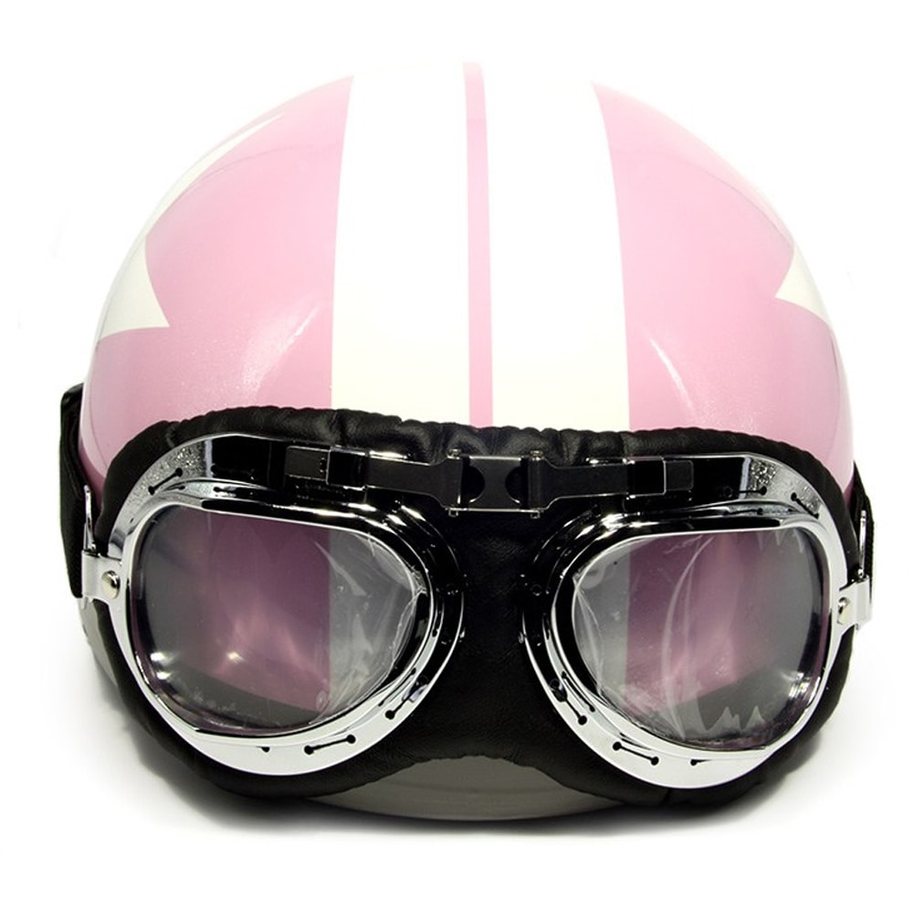 Gentle prince Motorcycle Helmet with Goggles Vintage Style free size white stars pink