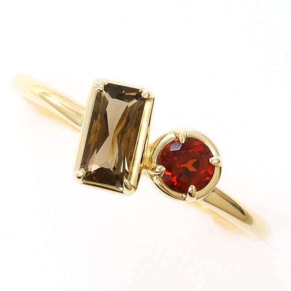 K10 10金 YG リング 12号 スモーキークォーツ ガーネット 中古