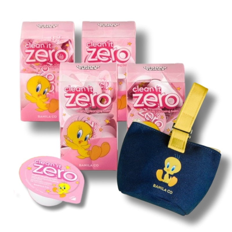 [トゥイーティーコラボ]クリーンイットゼロ オリジナル クレンジング バーム トラベルキット4箱(計3ml×64個) + GIFT トゥイーティーポーチ 1個 低刺激 ビーガン クレンジン