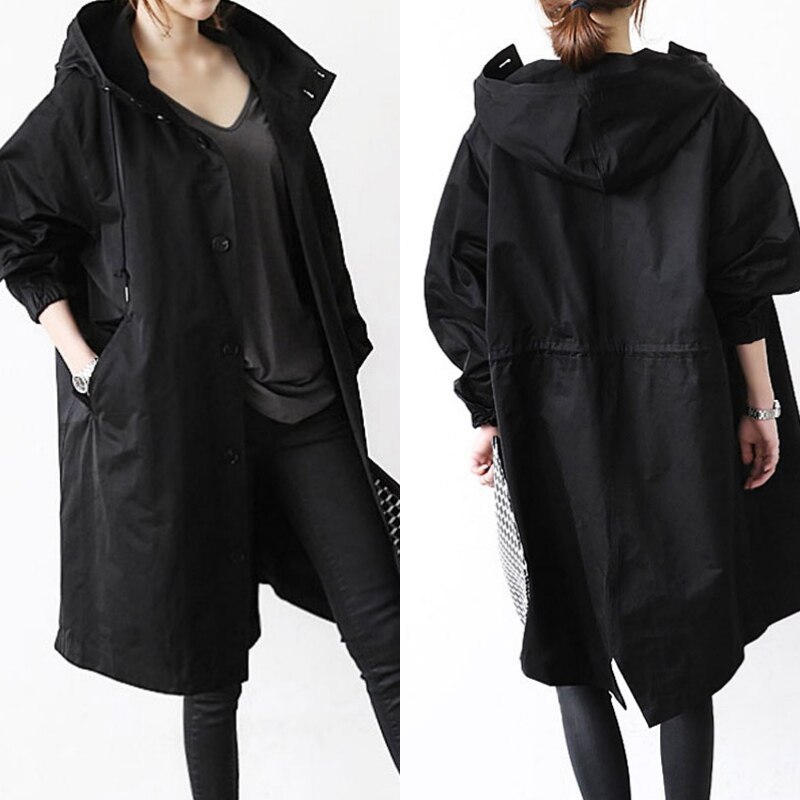 アウター コート レディース 春 かわいい きれいめ 暖かい 軽い ロングコート ミディアム丈 ミドル丈 長袖 フード ストレート Iライン バックスリット フード付き ポケット 前開き 黒 ブラック