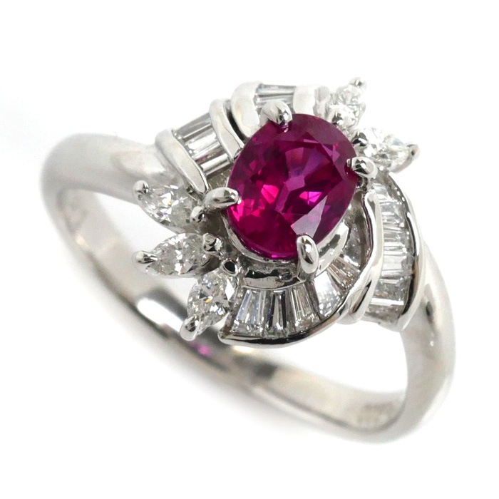 Pt900プラチナ リング指輪 ピンクサファイア1.001ct ダイヤモンド0.412ct 13号 6.0g レディース 中古 美品