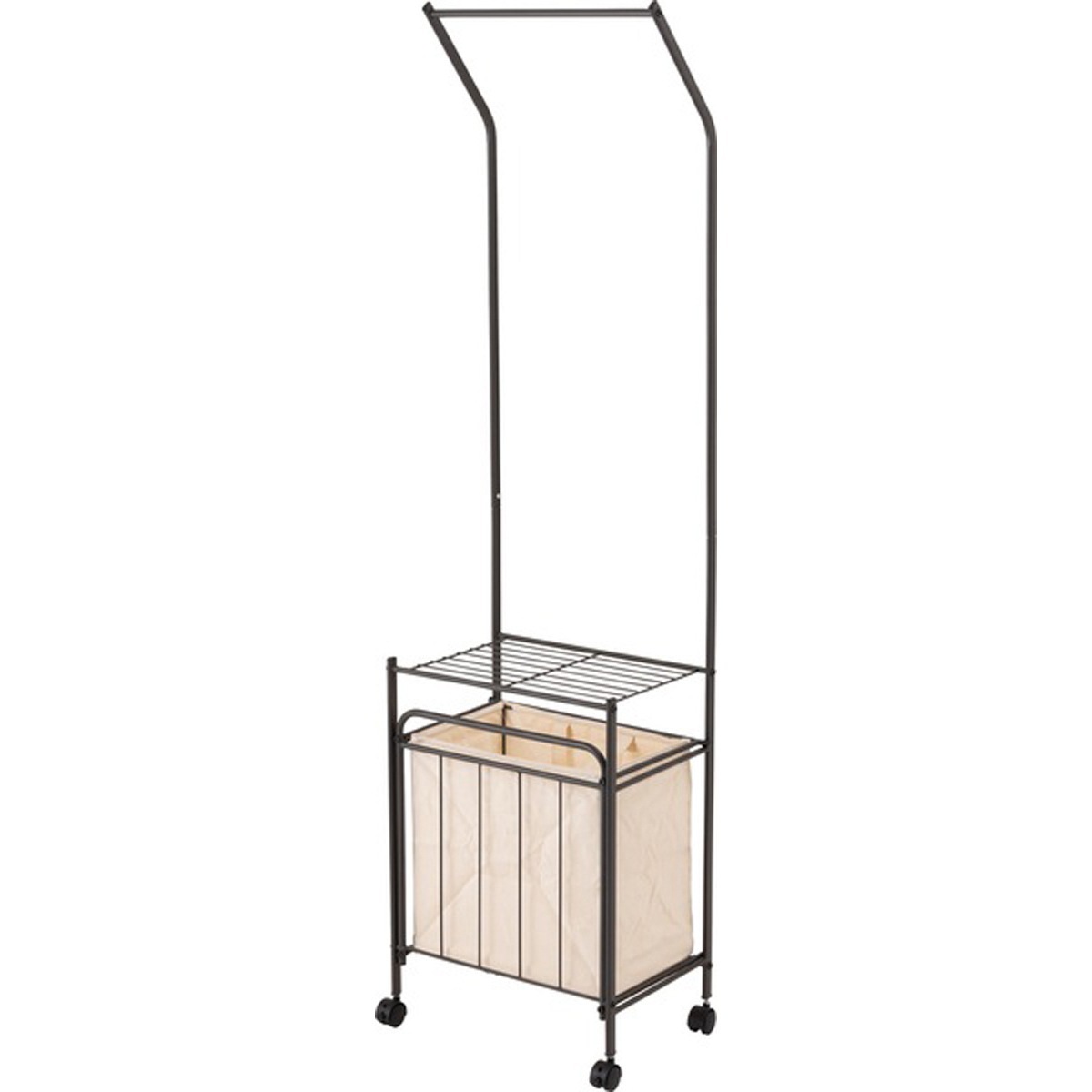 ランドリーハンガー MIP-62DGY MIP-62WH キャスター付き ハンガーラック バスケット付き 洗濯 ランドリーバスケット 洗濯物 収納 整理 シンプル 洗濯カゴ 洗濯物入れ ダークグレー