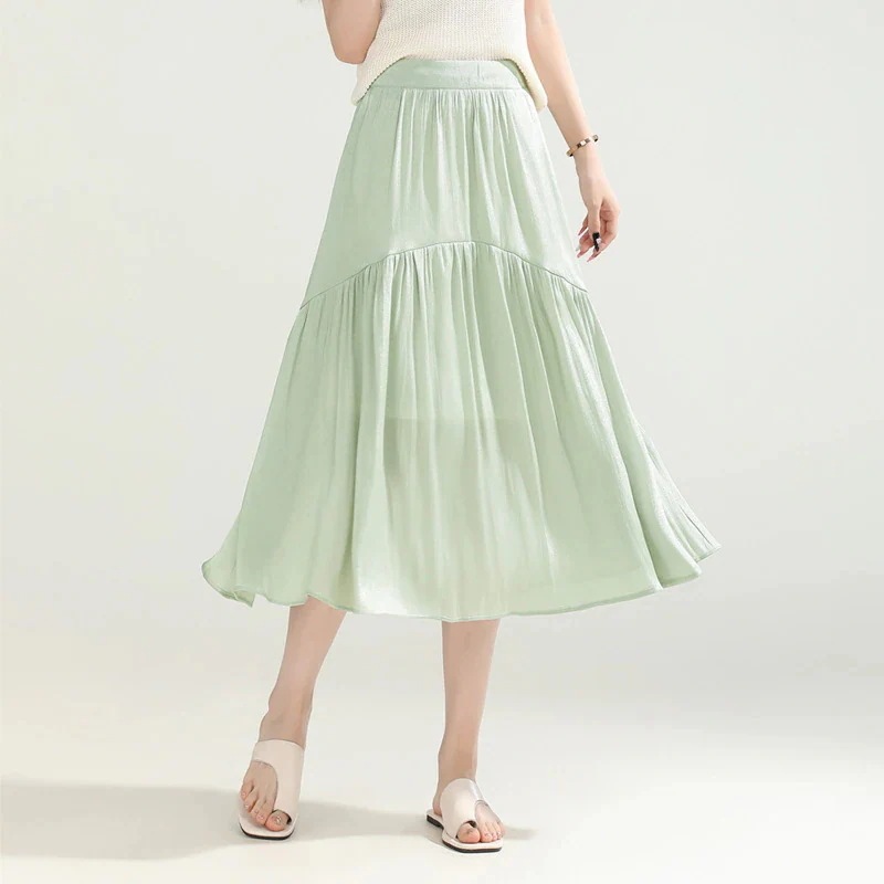 ファッション大きいサイズ Aライン プリーツスカート夏新型韓国ハイウエスト着痩せフレアスカート30%制限