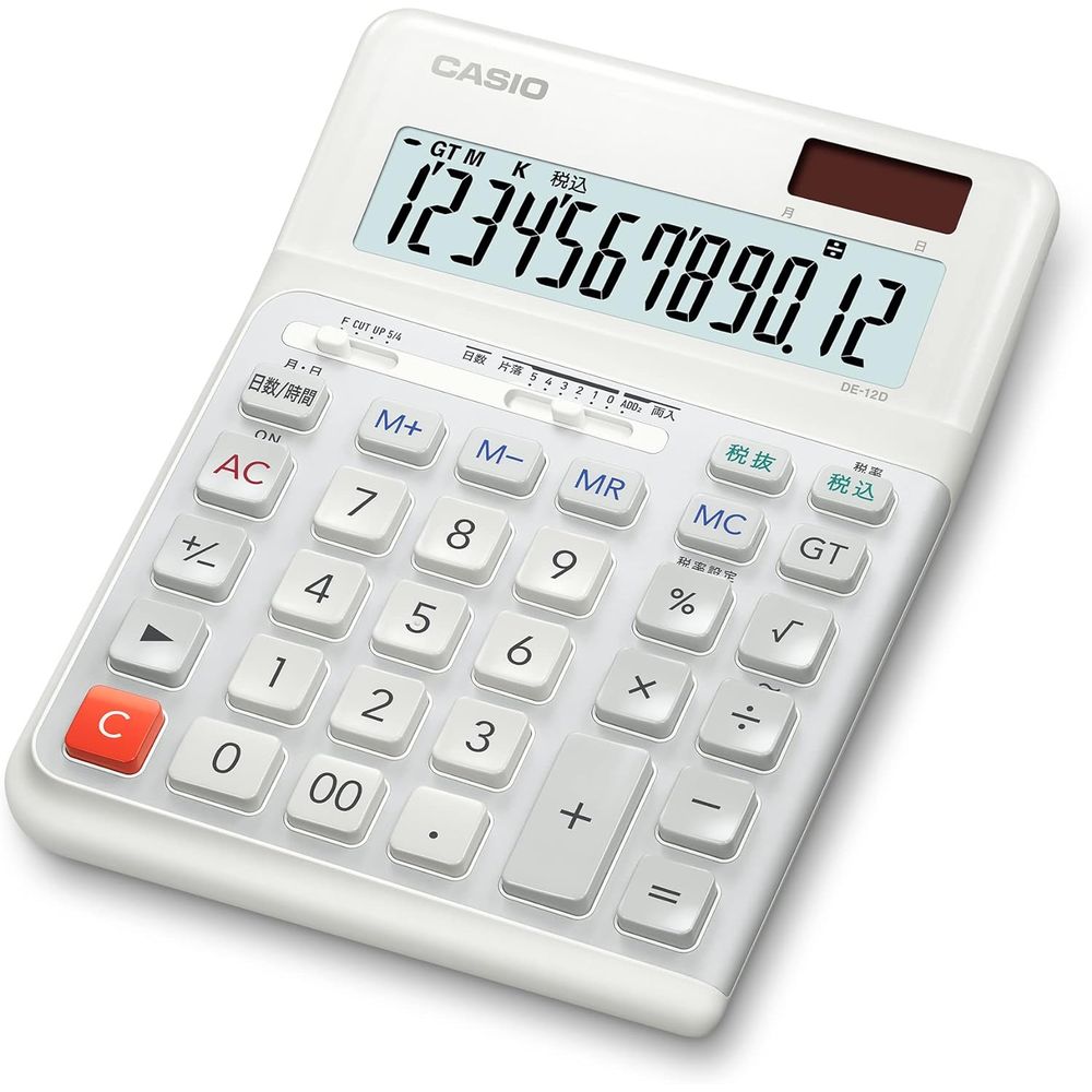 人間工学電卓 12桁 ジャストタイプ 白 DE-12D-WE-N